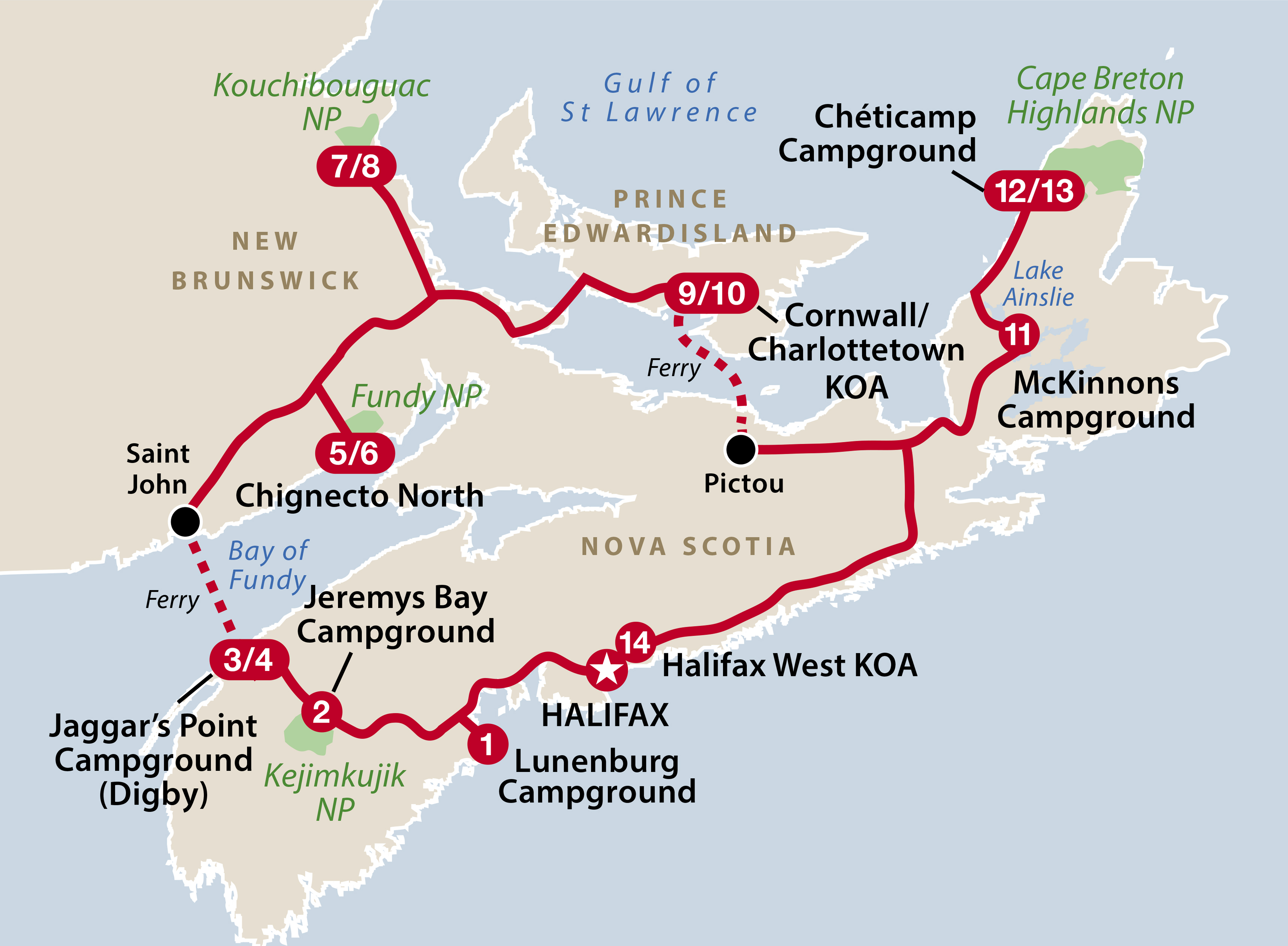 Mapa ruta Scenic Splendour of the Maritime Canada